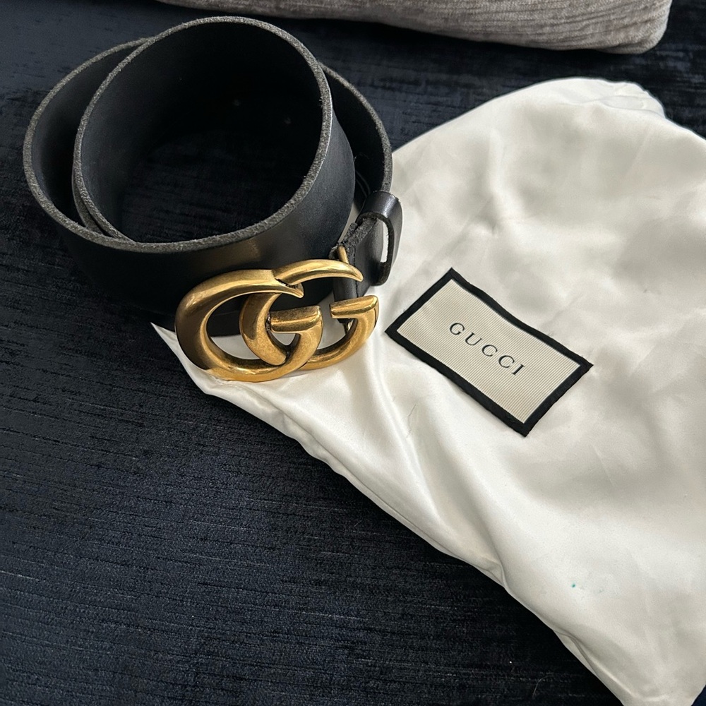 Gucci Black Leather Belt with Gold Buckle
